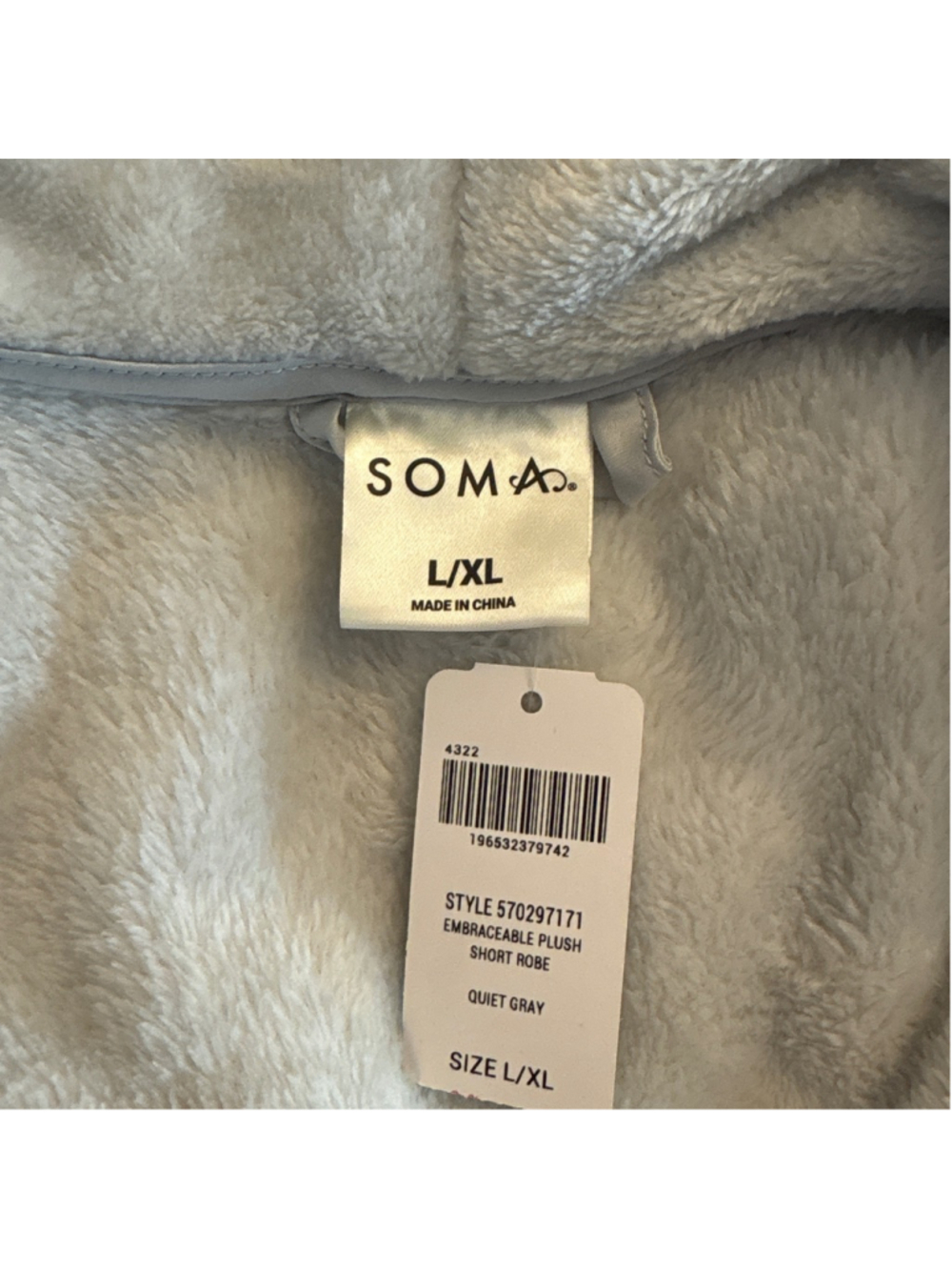Soma Embraceable Plush Short Robe L/XL Quiet Gray - Picture 6 of 7